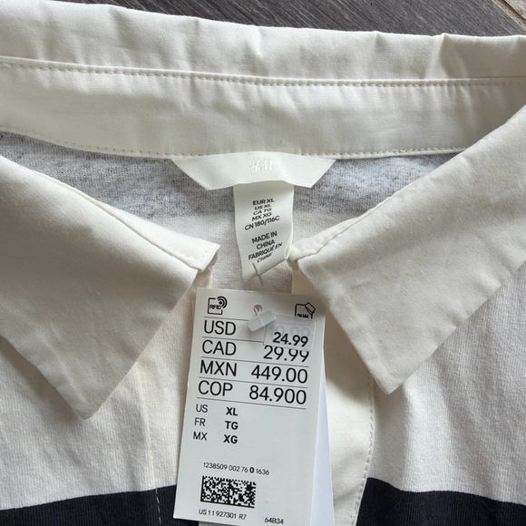 New with tag H & M Navy & White Striped Rugby Shirt - Picture 2 of 5